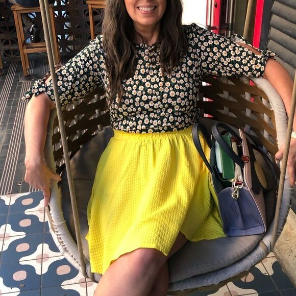 Modcloth Winner's Circle Skater Skirt Textured Mini Skirt Yellow ALine 1X NWT - Picture 13 of 13